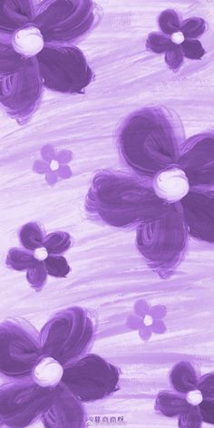 an abstract painting of purple flowers on a white background