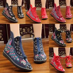 Flat-bottomed Spring and Summer Single-boot Ethnic Embroidered Shoes Red Peacock, Spring Flats, Blue Peacock, Embroidered Shoes, Scarf Hat, Peacock Blue, Ethnic Style, Winter Sale, Ethnic Fashion