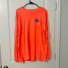 Ron Jon Clearwater Beach Long-Sleeve T-Shirt Nwot Size: Large Color: Coral Yellow Long Sleeve Shirt, Printed Chiffon Tops, Ron Jon, Clearwater Beach, White Long Sleeve Shirt, Tie Dye Long Sleeve, Color Coral, Womens Long Sleeve Shirts, Orange Fashion