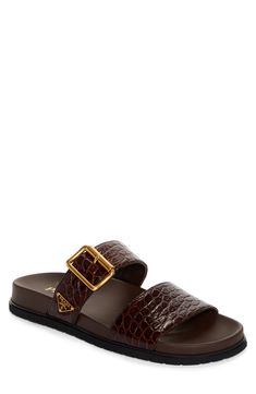 Prada Logo Double Band Slide Sandal (Women) | Nordstrom Luxury Sandals, Prada Slides, Luxury Slides, Prada Sandals, Satchel Tote Bag, Contemporary Accessories, Designer Clothes For Men, Women's Summer Fashion, Toddler Girl Outfits