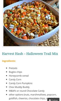 the recipe for halloween trail mix is shown in an email box, and it's full