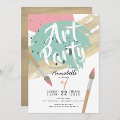 an art party flyer with paintbrushes on it