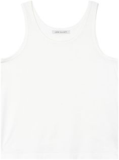 white cotton round neck sleeveless straight hem