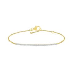 Grow your collection of everyday jewelry basics with this shimmering and stackable 1/6 ct. t.w. diamond line bracelet. Created in warm 10K gold The center line sparkles with 1/6 ct. t.w. of diamonds. Great for layering with other styles This cable chain bracelet measures 7.5 inches in length and secures with a lobster claw clasp. Adjustable to 6.5 and 7.0 inches Jewelry Basics, Everyday Jewellery, Basic Jewelry, Peoples Jewellers, Loose Stones, Bracelet Clasps, Everyday Jewelry, Diamond Stone, 10k Gold