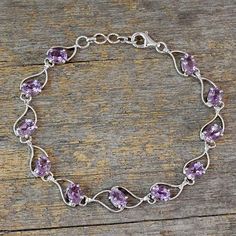 Amethyst link bracelet, 'Lilac Waves' - Amethyst and Rhodium Plated Sterling Silver Bracelet Quinceanera Jewelry, Blue Topaz Pendant Necklace, Silver Jewlery, Gems Bracelet, Purple Bracelet, Amethyst Bracelet, Wire Bracelet, Sterling Silver Bracelet, Gemstone Bracelets