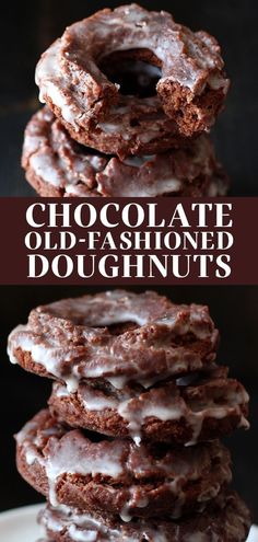 chocolate old - fashioned doughnuts stacked on top of each other