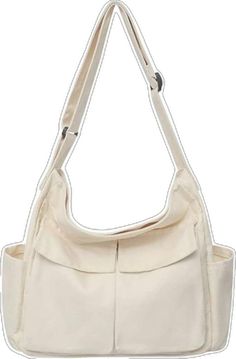 Casual White Hobo Bag With Pockets, White Large Capacity Hobo Bag For School, Casual White Satchel With Zipper Pocket, White Hobo Bag With Pockets For Travel, White Hobo Tote Bag With Pockets, White Tote Hobo Bag With Pockets, Shoulder Aesthetic, Bag With Pins, Aesthetic School Bag