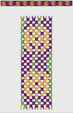 a cross stitch pattern with different colors and patterns on the bottom, one is purple, green