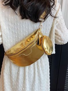 BagForLove - Stylish Metallic Fanny Pack with Coin Purse Casual Gold Bags With Zipper Closure, Trendy Gold Bag For School, Gold School Bag With Adjustable Strap, Casual Gold Bag For School, Casual Gold School Bag, Leather Belt Bag, Word Wrap, Waist Bags, Gold Pattern