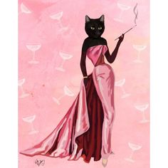 Glamour Cat in Pink Poster Print - Funky Fab-VARPDX190758D Image 1 Feminine Art Prints, Mcm Cat Art, Kitsch Art, Vintage Pop Art, Feminine Art, Pink Posters, Cat Posters, Cat Painting, Fine Arts Posters