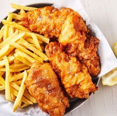 fried chicken and french fries on a plate