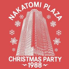 a red shirt with the words makatomi plaza christmas party in white on it