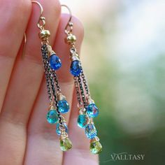 Multi Stone Dangle Earrings Gemstone Earrings Mixed Metals Oxidized Silver Tassel Earrings Green Aqua Blue Earrings Long Gemstone Dangles (33934 - 0) Elegant Tassel Teardrop Earrings, Elegant Teardrop Tassel Earrings, Fusion Style Dangle Earrings With Gemstone Accents, Fusion Style Gemstone Chandelier Drop Earrings, Bohemian Briolette Gemstone Earrings, Mixed Metal Earrings, Silver Chains, Blue Kyanite, Green Peridot