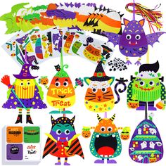 an assortment of halloween cut outs and decorations