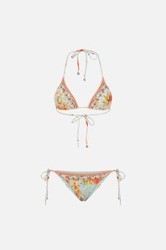 The Talk The Walk Tri Bikini With Trim is an immersion of fragrant blooms with subtle glimmers of hidden jewels and gilded flourishes dancing amongst a soft mint ambiance. Crafted from ECONYL® regenerated nylon, this sustainable bikini set plays host to hand-embellished CAMILLA crystals, thin string tie-up fastenings, luxe golden hardware and a cheeky cut. Lovingly crafted and designed in Australia, explore more from The Moral Of The Story: Act II collection. Designer Bathing Suits, The Moral Of The Story, Moral Of The Story, Designer Bikinis, Soft Mint, Karate Kid