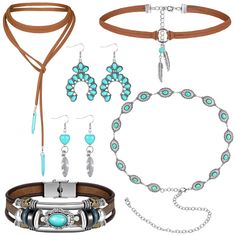 PRICES MAY VARY. Keep Shiny: the turquoise jewelry for women western is mainly made of alloy and turquoise, stylish and vintage, reliable and shiny, less prone to fade, rust or break, delicate to show your elegance Adorable to Apply Many Occasions: with eye catching appearances, the turquoise jewelry is suitable for wearing on your dating, wedding, shopping, birthday party, traveling, and daily use, to make you stand out, and light up your look with this Bohemian jewelry Complete Jewelry Set: yo Turquoise Jewelry Set, Bracelets Adjustable, Turquoise Choker, Pendant Choker Necklace, Dangle Earrings Boho, Cowgirl Jewelry, Turquoise Earrings Dangle, Pendant Choker, Belt For Women