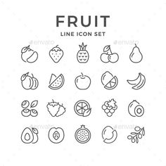 fruit line icon set - food objects