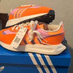 Adidas Retopy E5 Men's 8.1/2 Women's 9 1/2 New With Tag In Original Box Multi Color Orange Lilac 109-130 Online Plus Tax And Shipping Adidas Orange Sneakers For Light Sports, Orange Adidas Sneakers For Light Sports, American Football Cleats, Adidas Yung-96, Adidas Ultraboost Dna, Black And White Football, Adidas Cleats, White Shoes Men, Adidas Supernova