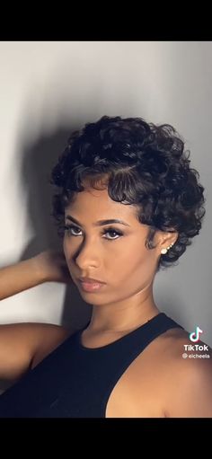 Short Army Haircut Women, Short Curly Hair With Side Part, Curly Pixie Hairstyles For Black Women, Curly Finger Waves, Fluffy Finger Waves, Bald Curly Hair, Cute Short Cuts For Women, Short Hairstyle Black Women Curly