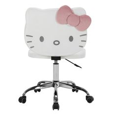 an office chair with a hello kitty head on it's back and wheels in front of a white background