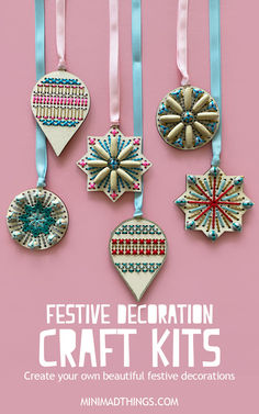 festive decoration craft kits with text overlay that reads festive decoration crafts create your own beautiful festive decorations