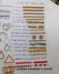 a cross stitch pattern with different types of bracelets and necklaces on the front