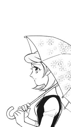 a cartoon girl holding an umbrella in the rain