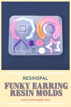 some neon colored items are in a plastic container with the words resininal funky earring resin