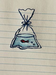 a drawing of a fish in a bag