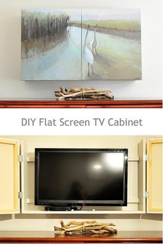 the before and after pictures show how to paint a flat screen tv cabinet