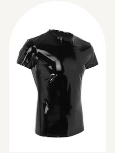 Effortlessly make a statement with our patent leather clubwear t-shirt. Designed for men, this shirt is perfect for raves and offers a sleek wetlook. Stand out from the crowd and exude confidence with this bold and edgy shirt. Edgy Black T-shirt For Party, Black Short Sleeve T-shirt For Club, Fitted Futuristic Black Top, Futuristic Fitted Black Top, Fitted Black T-shirt For Party, Fitted Crew Neck T-shirt For Club, Fitted Punk Style Party T-shirt, Punk Style Crew Neck T-shirt For Parties, Fitted Punk T-shirt For Party