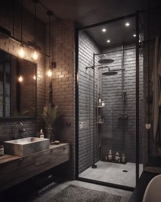 Seek Leading Home Decor and Design Specialists Brick Bathroom Ideas, Exposed Brick Bathroom, Casa Rock, Brick Bathroom, Industrial Loft Design, Dark Bathrooms, Loft Interior Design, Loft Interiors, Industrial Interior Design