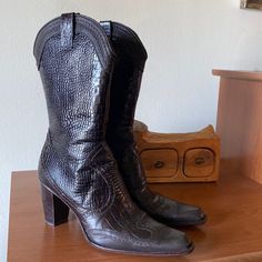 Stuart Weitzman Leather Snake Skin Embossed Cowgirl Boots In Good Used Condition. Normal Wear. Has Small Nicks Throughout As Shown. 3” Heels. Side Zip. Stuart Weitzman Shoes, Virtual Closet, Cowgirl Boots, Shoes Heels Boots, Stuart Weitzman, Emboss, Snake Skin, Side Zip, Shoes Women Heels