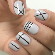 Geometric lines nail art design Nail Polish Ideas Easy, Line Nail Designs, Line Nail Art, Geometric Nail, Lines On Nails, Basic Nails, Simple Nail Art Designs, Nail Polish Designs, Simple Nail Designs