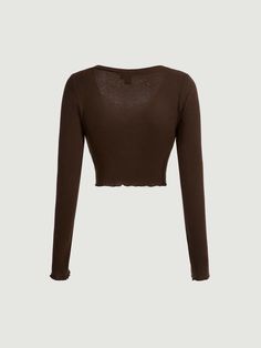 Cheap Fitted Blouse From H&m, Cheap Button-up Blouse From H&m, Aesthetic Ropa, Ribbed Tee, Brown Blouse, Brown Long Sleeve, Half Sleeve Tops, Lace Button, Women T Shirts