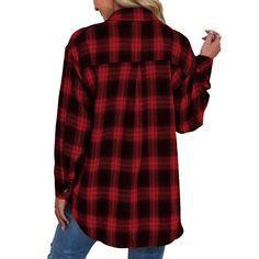 Red Plaid Print Loose Style Lightweight Shirt Jacket Red Plaid, Shirt Jacket, Plaid, Red