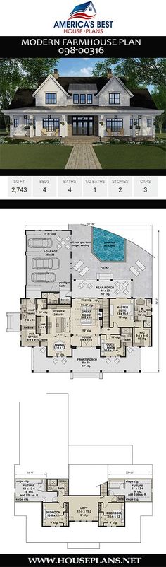 two floor plans for a house with swimming pool