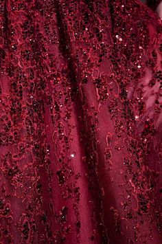 the back of a red dress with sequins on it