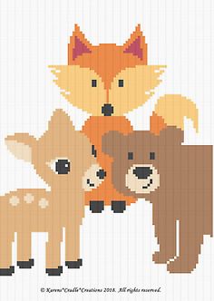 a cross stitch pattern with three different animals