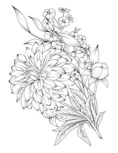 a black and white drawing of flowers