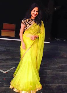 Wedding Saree Blouse Designs, Half Saree Designs, Yellow Saree, Unique Blouse Designs