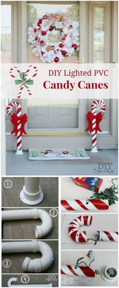 diy lighted candy canes for christmas decorations