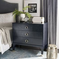 a bedroom scene with focus on the nightstand