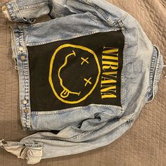 Vintage Nirvana Jean Jacket From Trendy & Tipsy Concert Jean Jacket, Jean Jacket 80s, Jean Jacket Grunge, Band Jean Jacket, Retro Blue Denim Jacket With Patches, Rock And Roll Denim Jacket, Nirvana, Jean Coat, Jean Jacket