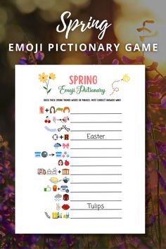 Get ready for fun with our spring emoji Pictionary game! It's a printable PDF, instantly downloadable, perfect for parties, events, and family gatherings. Ideal for adults and kids alike at office parties, dinners, or as a classroom game. Simply download, print, and play! Spring Activities For Kids, Emoji Pictionary