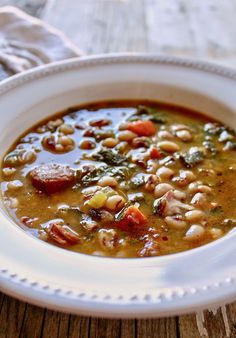 instant pot black eyed pea soup in a white bowl on a wooden table with text overlay