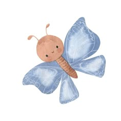 an illustration of a blue butterfly with a brown face and wings on it's back