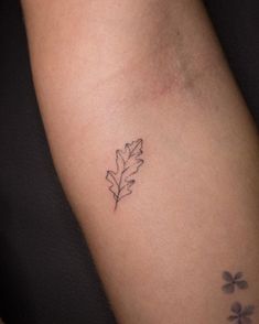 a small leaf tattoo on the arm and leg, with three leaves in it's center