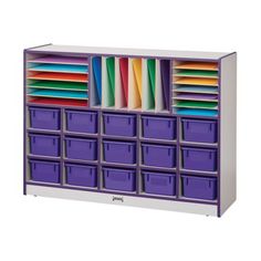 a purple and white storage cabinet filled with lots of folders