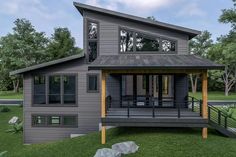 this is a rendering of a house with porches on the front and second story